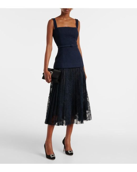 Oscar de la Renta Blue Cotton-Blend Tweed And Guipure Maxi Dress