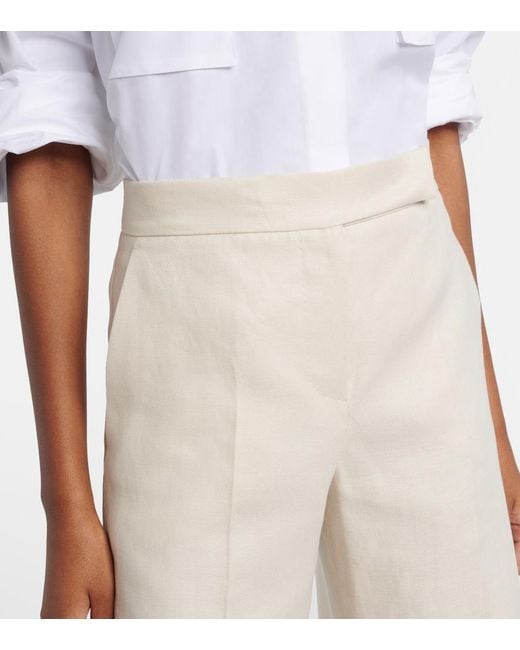 Max Mara Natural Badesse High-Rise Linen Wide-Leg Pants