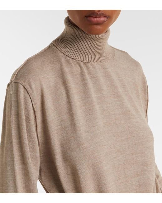 Lemaire Natural Turtleneck Wool-Blend Midi Dress
