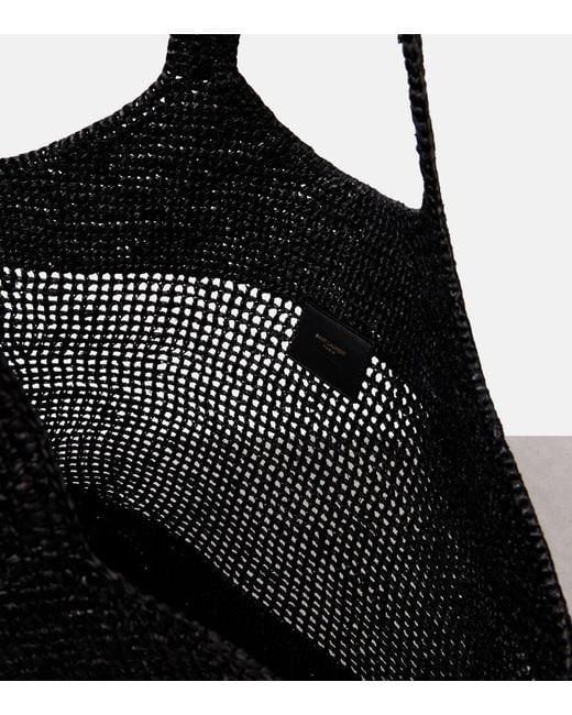 Saint Laurent Black Icare Cassandre Maxi Crochet Raffia Tote Bag