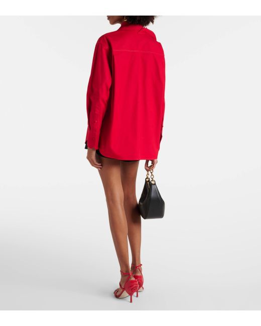 Valentino Red Floral-applique Oversized Cotton Shirt