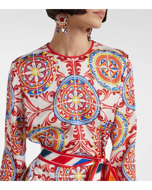 Dolce & Gabbana Red Bedrucktes Top Aus Seide