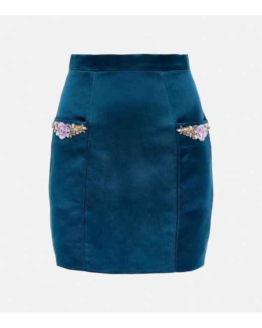 Miss Sohee Blue Silk Miniskirt With Swarovski® Crystals