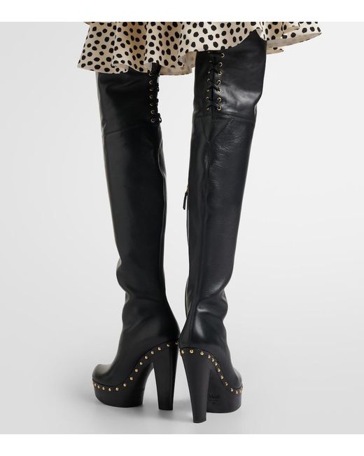 Chloé Black Lola Studded Leather Over-The-Knee Boots