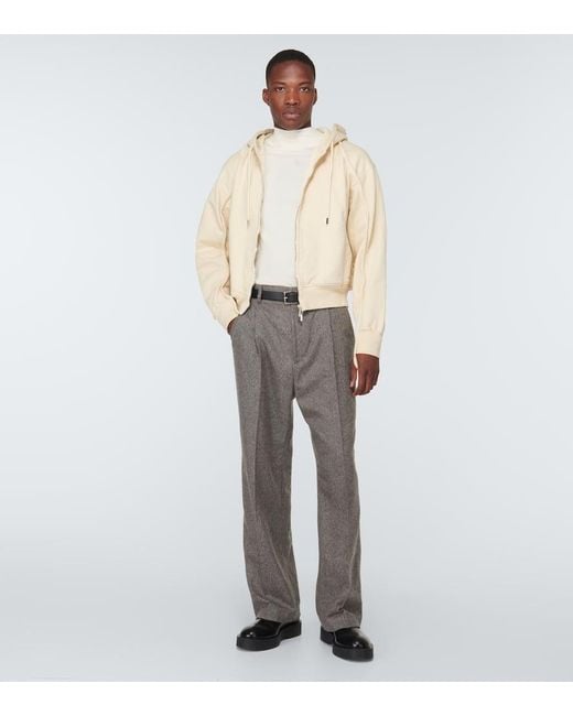 Jacquemus Natural Camargue Warped Logo Zipped Hoodie, Long Sleeves, Light, 100% Cotton, Size: Large for men