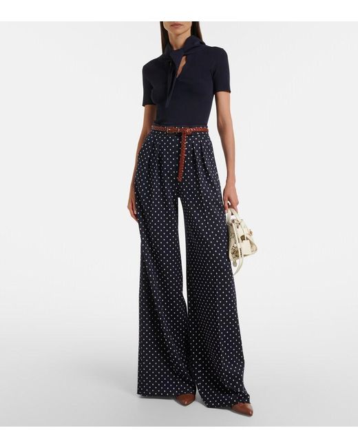 Max Mara Blue Polka-Dot Jersey Wide-Leg Pants