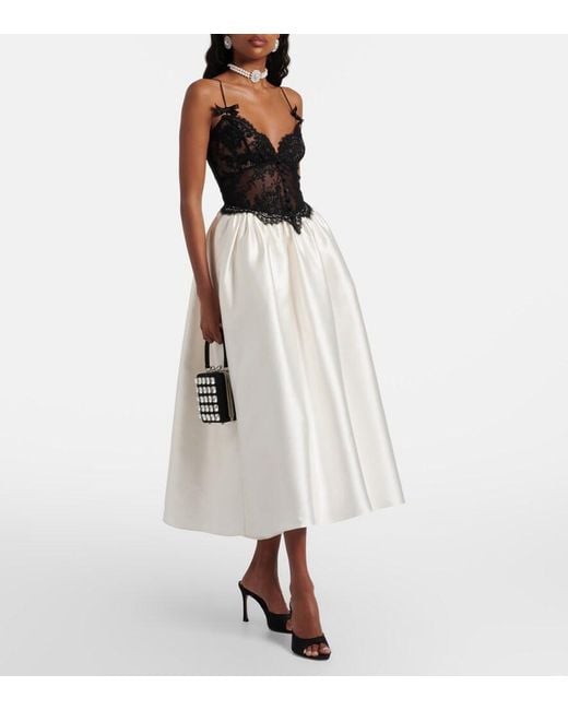Self-Portrait White Taffeta And Lace Midi Dress