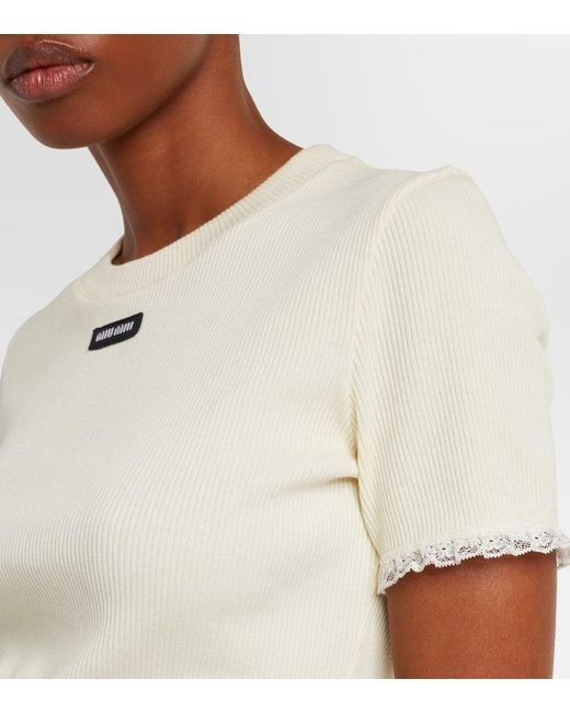 Miu Miu Natural T-Shirt Aus Baumwolle