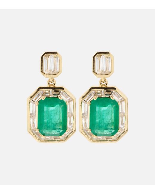 Pendientes Halo de oro de 18 ct con esmeraldas y diamantes SHAY de color Green