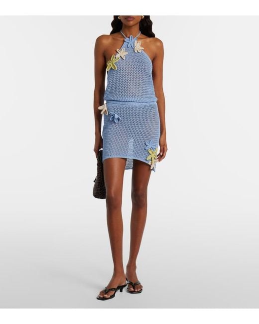 Bananhot Blue Cori Open-Knit Lame Miniskirt