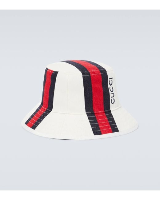 Gucci White Web Stripe Canvas Bucket Hat for men