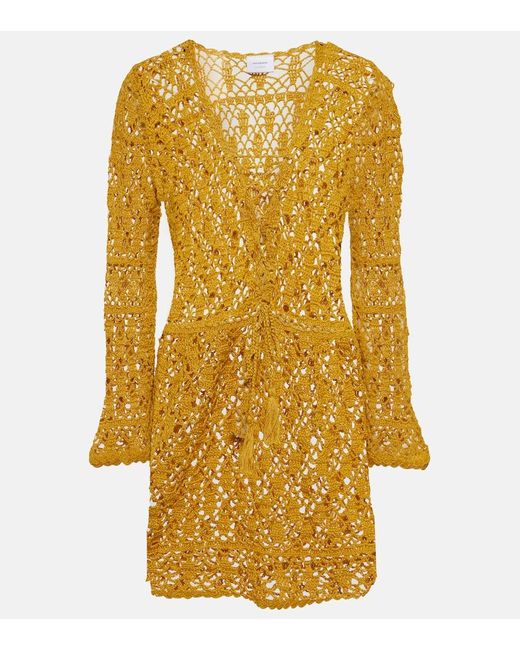 Vestido corto Bianca de croche de algodon Anna Kosturova de color Yellow