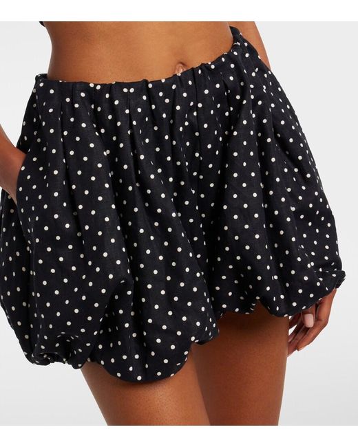 Faithfull The Brand Black Lucia Polka-Dot Linen Shorts