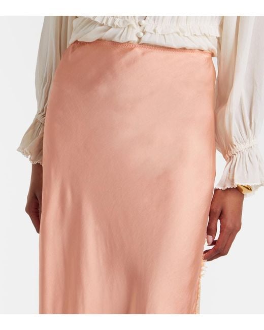 Poupette Pink Lace-Trimmed Satin Midi Skirt