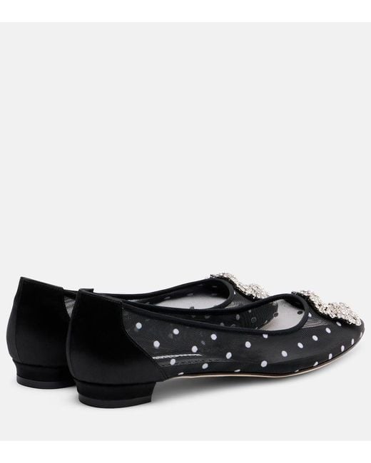 Manolo Blahnik Black Ballerinas Hangisi Aus Mesh Mit Kristallen