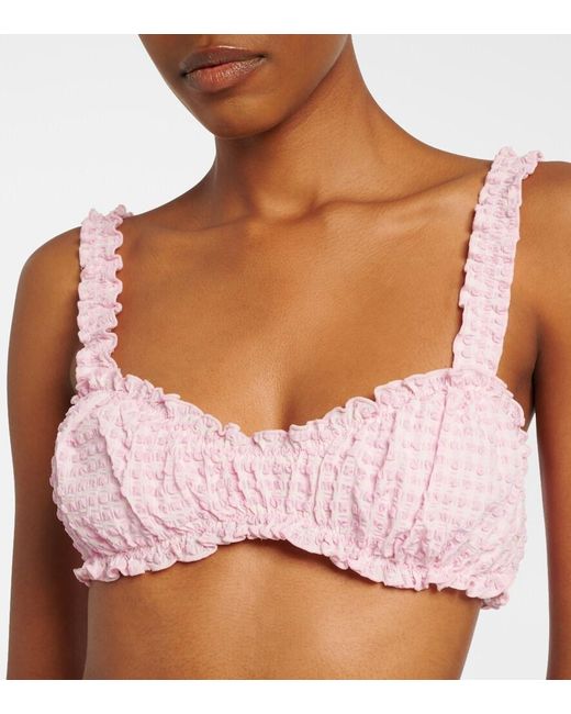 Jonathan Simkhai Pink Ruffled Checked Bikini Top
