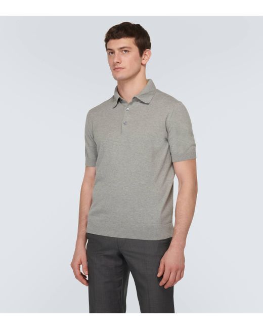 Zegna Gray Knitted Cotton Polo Shirt for men