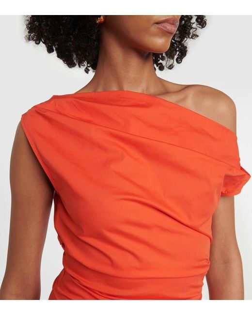 Staud Red Phare Draped Cotton Minidress