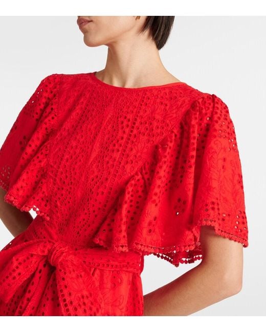 Melissa Odabash Red Kara Cotton Broderie Anglaise Minidress