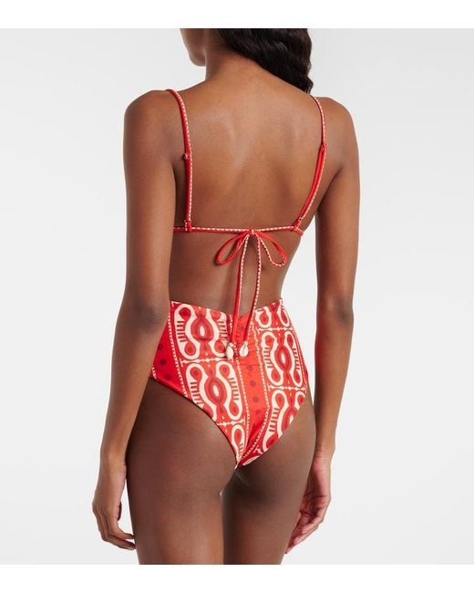 Johanna Ortiz Red Printed Bikini Bottoms