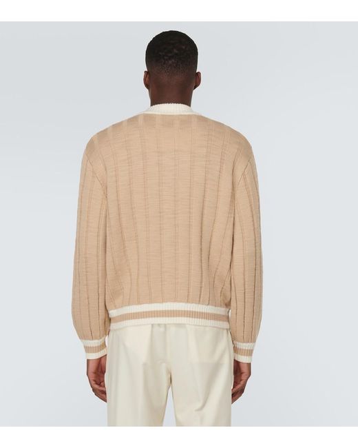 King & Tuckfield Natural Striped Wool Cardigan for men