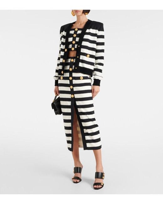 Balmain Black Striped Off-Shoulder Crop Top