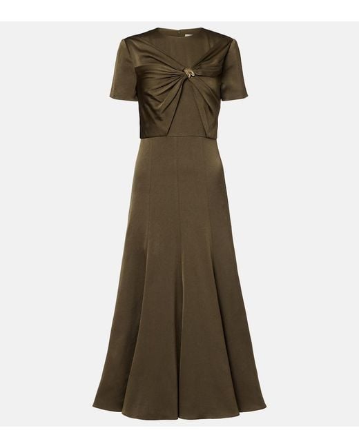 Roland Mouret Green Gathered Crepe Satin Midi Dress