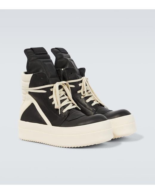 Rick Owens Black Leather High-Top Platform Boots with White Sole Rick Owens Leather High-Top Platform Sneakers in Black for  main image 2