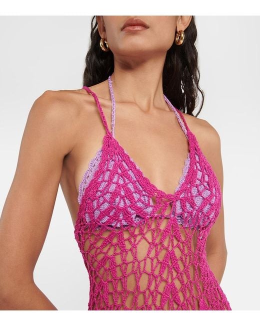 Anna Kosturova Purple Open-Knit Cotton Midi Dress