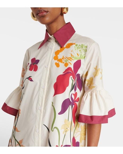 LaDoubleJ White Choux Floral Cotton Poplin Shirt Dress