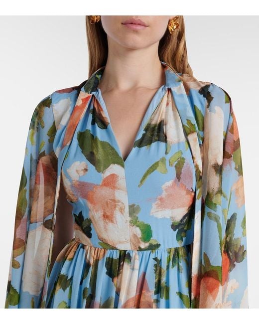 slate blue prom dress Erdem Maxi Dress Evanna Leighton Navy Tulip Print Silk Twill Size US 4 New