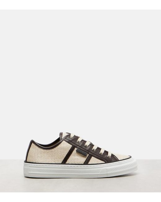 Brunello Cucinelli White Classic Leather-Trimmed Sneakers