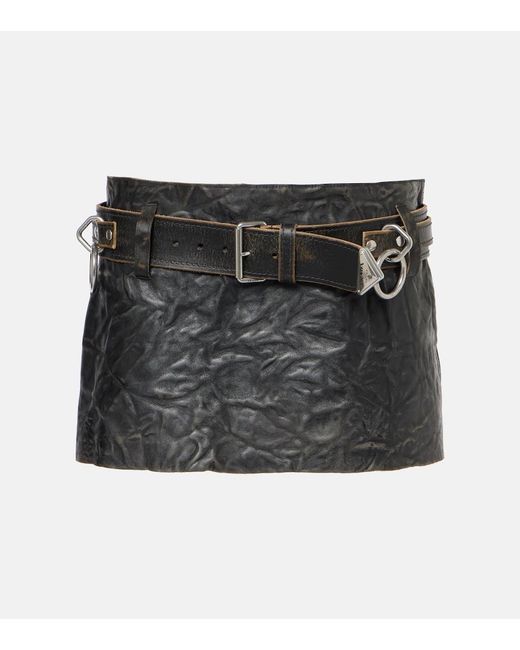 Prada Black Belted Leather Miniskirt
