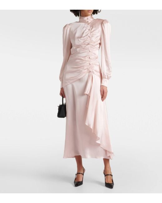 Alessandra Rich Pink Ruched Silk Satin Maxi Dress