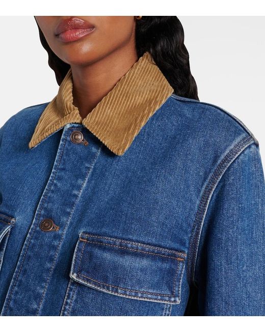 Loro Piana Blue Corduroy-Trimmed Denim Jacket