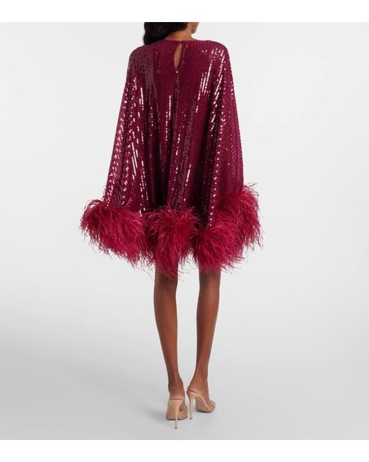 Taller Marmo Red Minikleid Vegas Mit Pailletten Und Federn