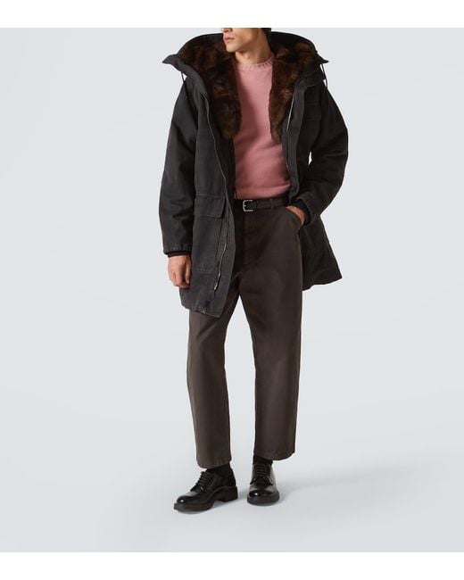 Prada Black Shearling-Trimmed Cotton Parka for men