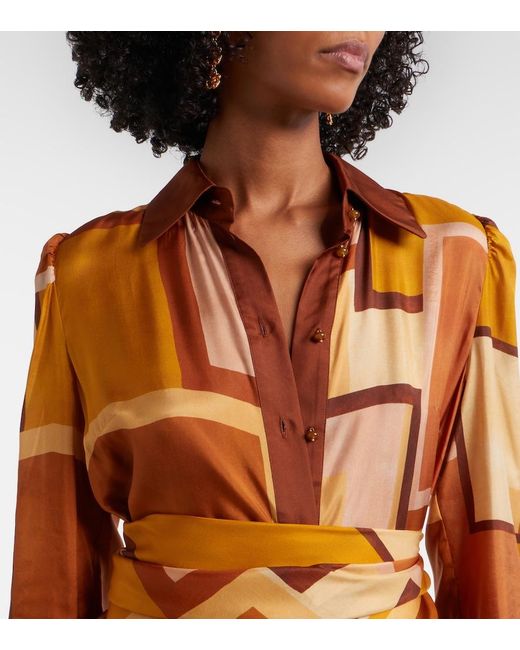 Zimmermann Orange Como Printed Silk Shirt Dress