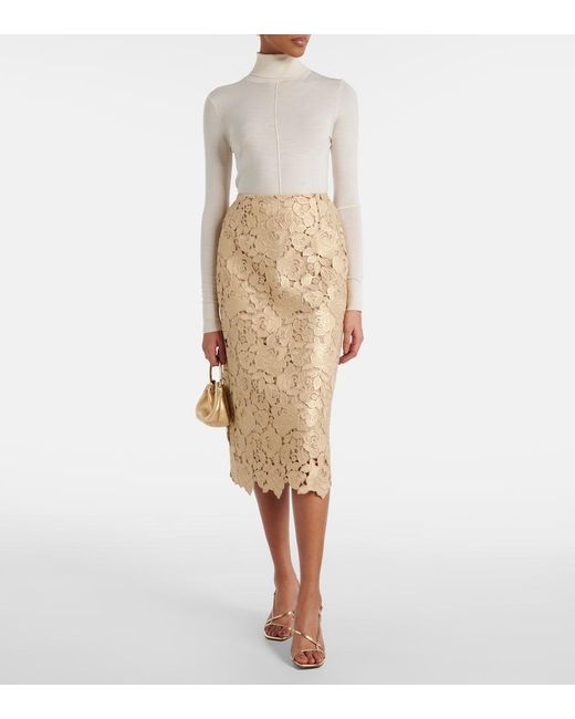 Falda Tubo De Encaje Guipur Oscar de la Renta de color Natural