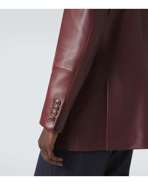 Brunello Cucinelli Red Leather Field Jacket for men