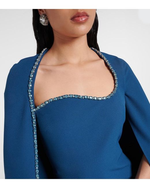 Safiyaa Blue Mattia Embellished Caped Crepe Gown