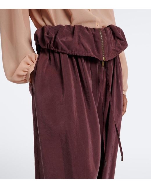 Chloé Purple Silk-Blend Poplin Wide-Leg Pants
