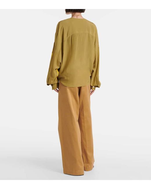 Dries Van Noten Yellow Printed Draped Satin Blouse