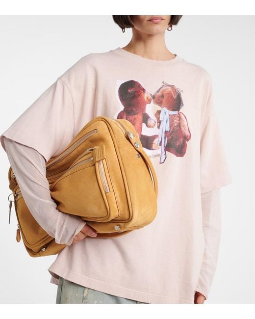 Acne Natural Camero Medium Suede Shoulder Bag