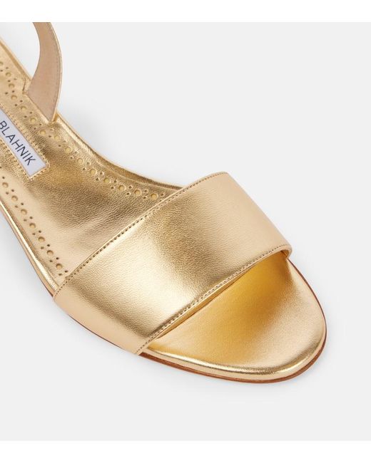 Manolo Blahnik Natural Slingback-Sandalen Patopia 30 Aus Metallic-Leder