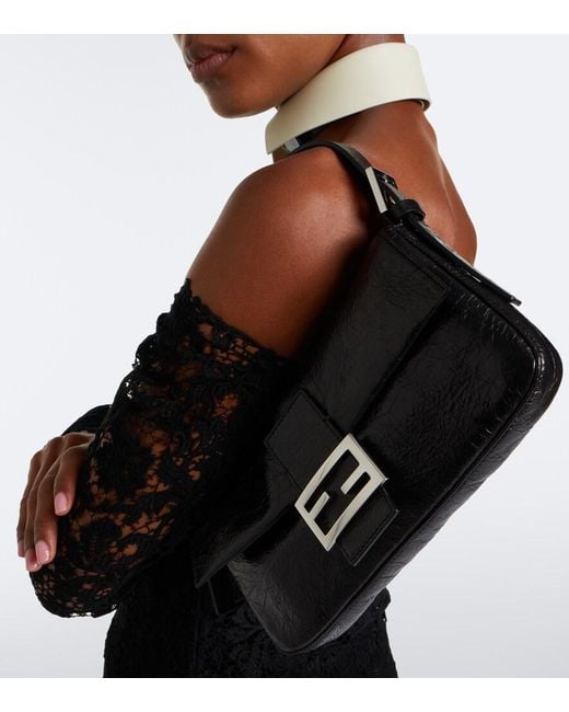 Fendi Black Baguette Small Leather Shoulder Bag