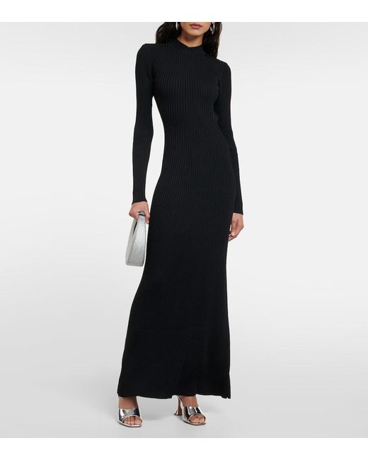 Staud Black Palmira Ribbed-Knit Maxi Dress