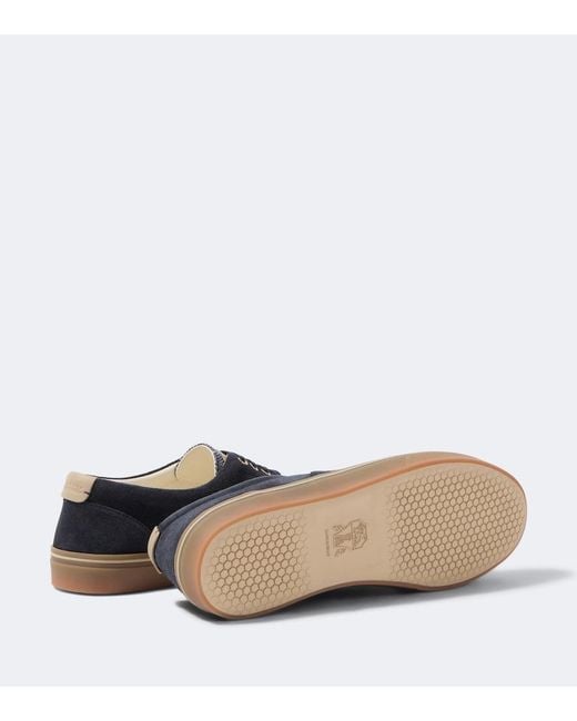 Brunello Cucinelli Blue Leather-Trimmed Suede Sneakers for men
