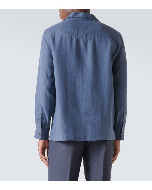 Brunello Cucinelli Blue Hemp Shirt for men