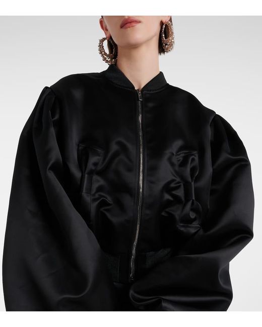 Nina Ricci Black Bow-detail Duchesse Satin Bomber Jacket